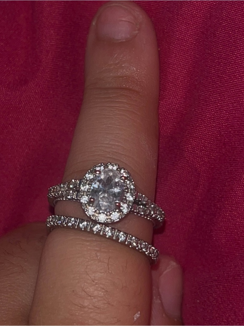 Silver Halo moissanite Bridal Ring Set - Silver